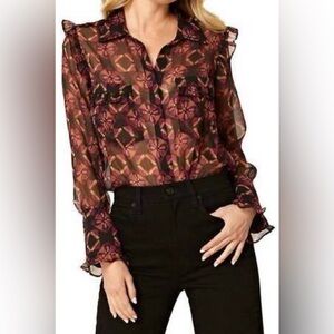 NWT MISA Los Angeles sheer ruffle blouse